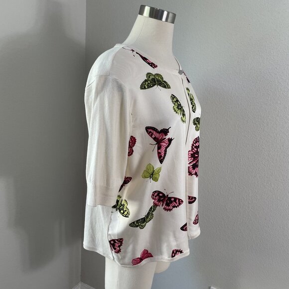 Talbots Sweater Womens XL Silk Butterfly Print Short Sleeve Lightweight Top Pull - Picture 3 of 9